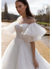 Elbow Sleeves White Glitter Lace Tulle Exclusive Wedding Dress